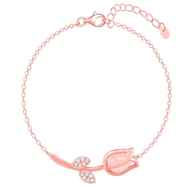 GIVA 925 Silver Rose Gold Pink Quartz Flower Bracelet, Adjustable | Gifts for Women and Girls | With Certificate of Authenticity and 925 Stamp | 6 Months Warranty*