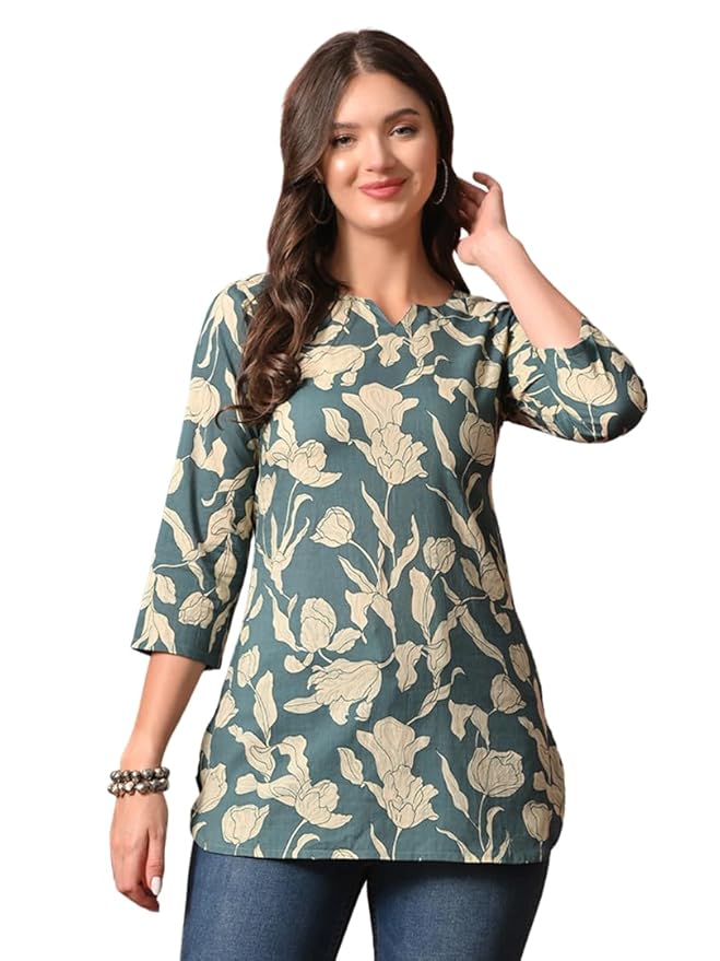 Amazon Brand - Tavasya Women Pure Cotton Katha Plain Short Kurti |Short Top| Solid Casual Tunic
