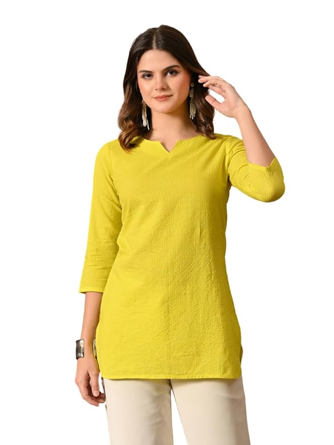 Amazon Brand - Tavasya Women Pure Cotton Katha Plain Short Kurti |Short Top| Solid Casual Tunic