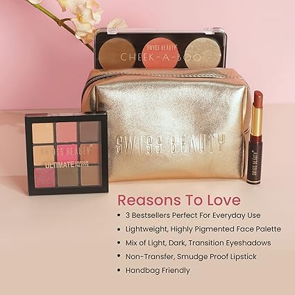 Swiss Beauty Ultimate Everyday Makeup Kit – All-in-One Combo with Eyeshadow, Blush, Highlighter, Lipstick & Compact, Travel-Friendly Makeup Set