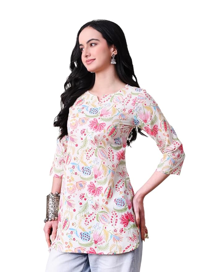 Amazon Brand - Tavasya Women Pure Cotton Katha Plain Short Kurti |Short Top| Solid Casual Tunic