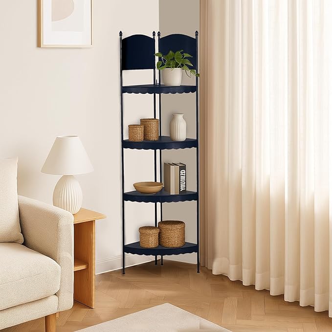 Amazon Brand - Solimo Barrio Corner Storage Metal Open Bookshelf, Black Finish, DIY Assembly, Durable & Space-Saving Indoor & Outdoor Storage Solution