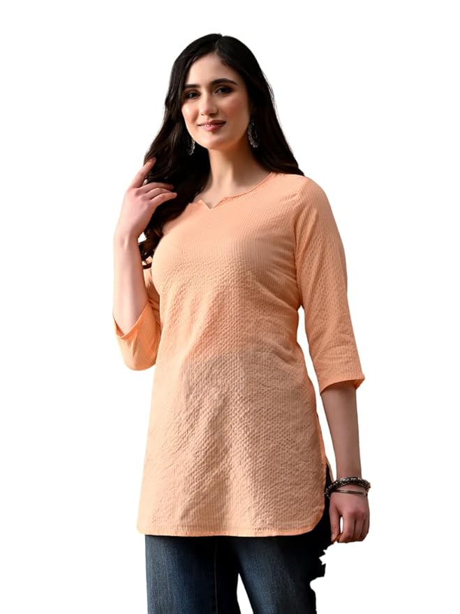 Amazon Brand - Tavasya Women Pure Cotton Katha Plain Short Kurti |Short Top| Solid Casual Tunic