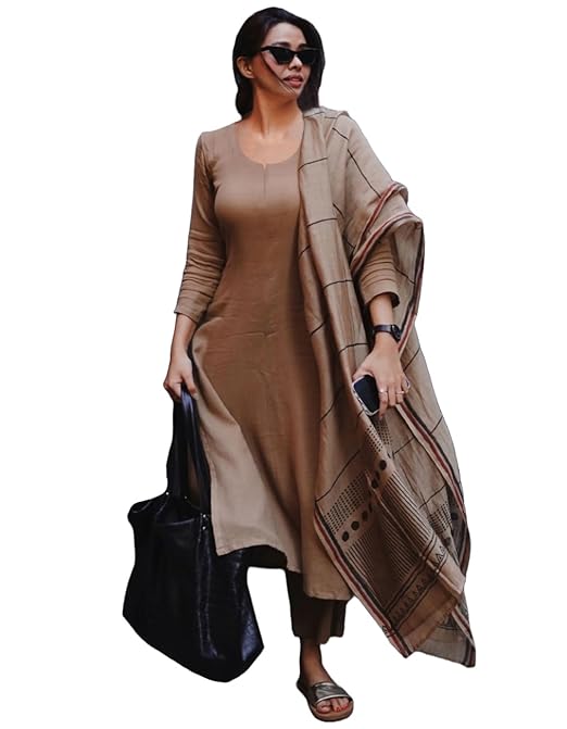 ANNI Designer Women's Rayon Blend Solid Straight Kurta with Pant & Dupatta