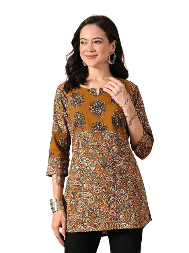 Amazon Brand - Tavasya Women Floral Printed Round Neck Kurta | Everyday Ethnic Wear | 3/4th Sleeve Top