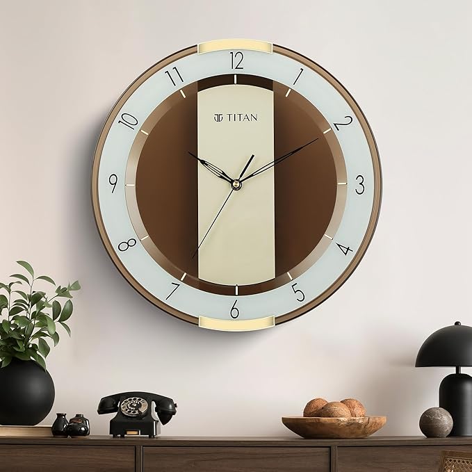 Titan Contemporary Brown Wall Clock with a Brown semi Transparent dial - 33.8 * 33.8 (Medium Size)