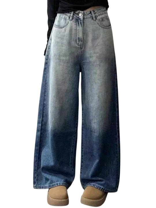 KOTTY Women Wide Leg Baggy Jeans High Waist Relaxed Fit Denim Casual Wear