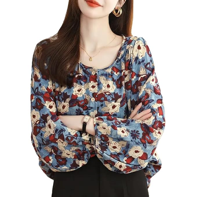 TOPLOT Women's Shirt Top | Elegant Floral and Artistic Prints for a Stylish Look | Long Puffed Sleeves for a Trendy Touch | Stylish Available in Pack of 2 (5233)