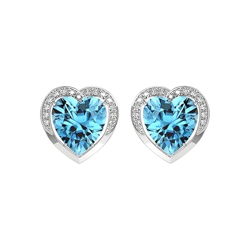 Clara 925 Sterling Silver Sky Blue Heart Pendant Earring Chain Bracelet Ring Jewellery Set | Rhodium Plated, Swiss Zirconia | Gift for Women & Girls