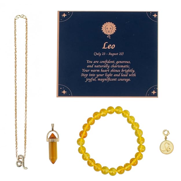 Astrotalk Zodiac Box with Crystal Jewellery | 1 Zodiac Sign Bracelet with Crystal Beads, 2 Pendants & 1 Charm | Zodiac Jewellery Set for Women & Men | Gift for Man & Woman