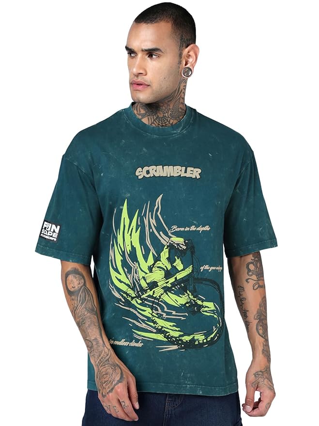 Bewakoof Men Graphic Print Oversized Fit Half Sleeve Round Neck Pure Cotton T-Shirt