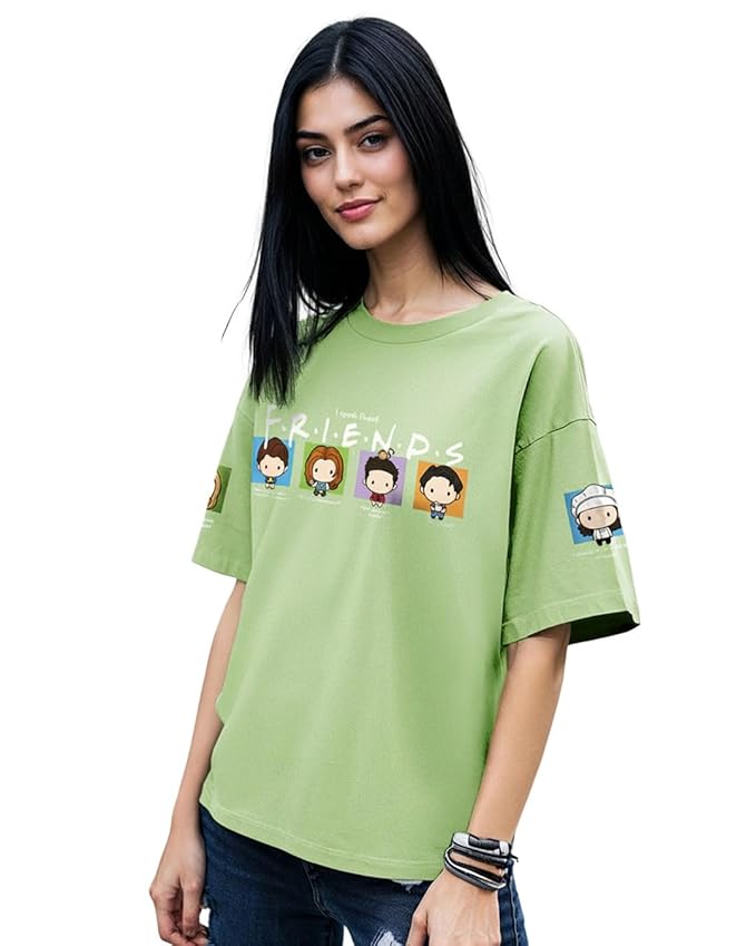 Bewakoof Women's Cotton Printed Oversized Fit Half Sleeve Round Neck T-Shirt | Casual wear | Streetwear | Oversized Tshirt for Woman Cotton| Baggy