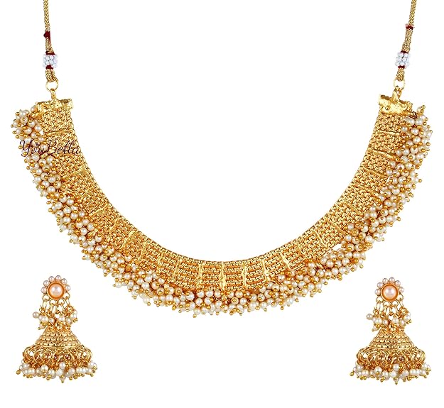 YouBella Pearl Temple Traditional Necklace Set for Women Jewellery Set with Earrings for Women