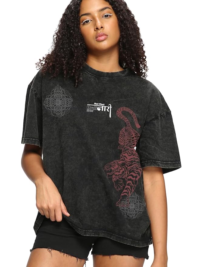 Bewakoof Women's Cotton Printed Oversized Fit Half Sleeve Round Neck T-Shirt | Casual wear | Streetwear | Oversized Tshirt for Woman Cotton| Baggy