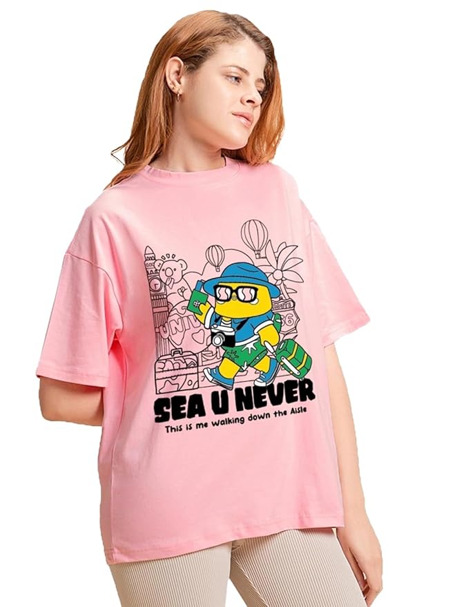 Bewakoof Women's Being Savage Graphic Printed Oversized Cotton T-Shirt Oversized Fit, Round Neck, Half Sleeves