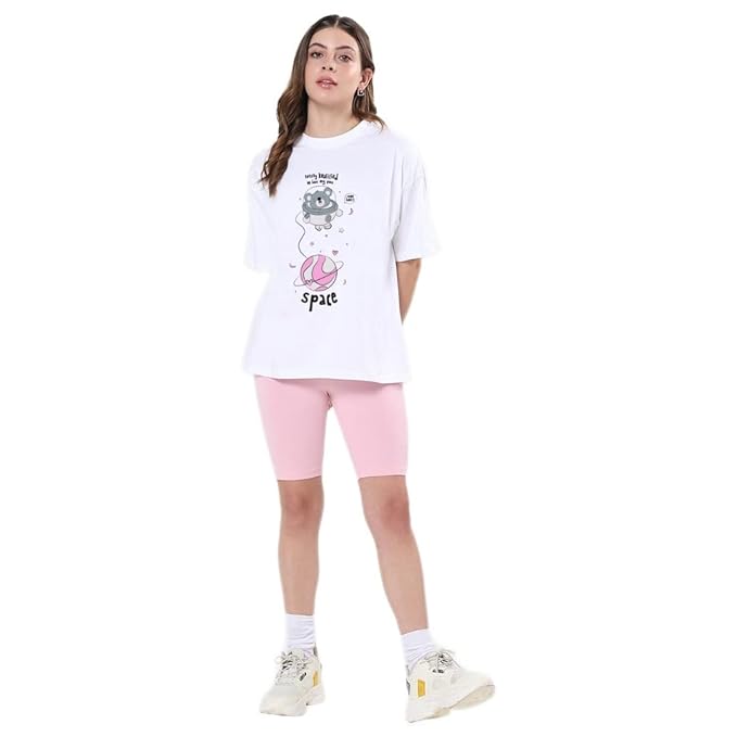 Bewakoof Women's Being Savage Graphic Printed Oversized Cotton T-Shirt Oversized Fit, Round Neck, Half Sleeves