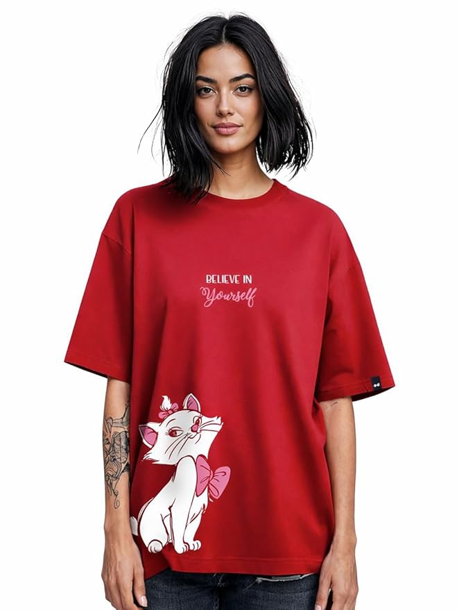 Bewakoof Women's Cotton Oversized Fit Half Sleeve Round Neck T-Shirt | Casual wear | Streetwear | Oversized Tshirt for Woman Cotton| Baggy