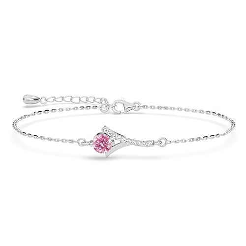 Clara 925 Sterling Silver Pink Solitaire Pendant Earring Chain Bracelet Ring Jewellery Set | Rhodium Plated, Swiss Zirconia | Gift for Women & Girls