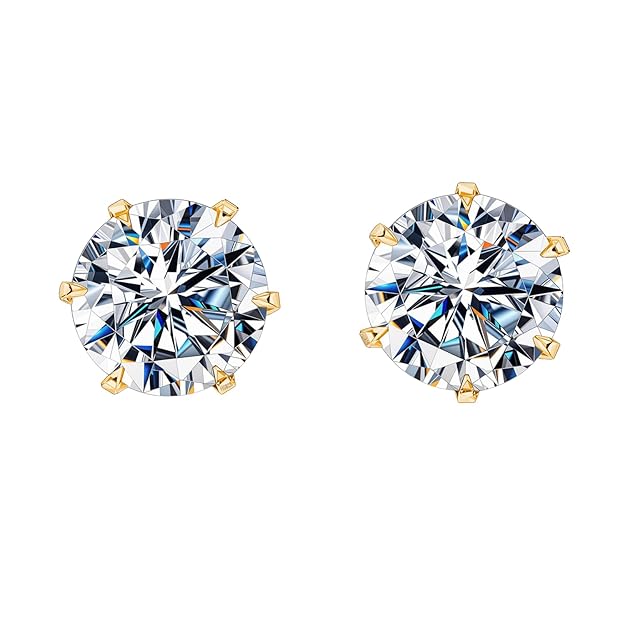 HIGHSPARK 925 Silver Solitaire Stud Earrings in Gold Finish | 92.5 Sterling Silver & Round Brilliant Cubic Zirconia Tops for Men Women Boys & Girls
