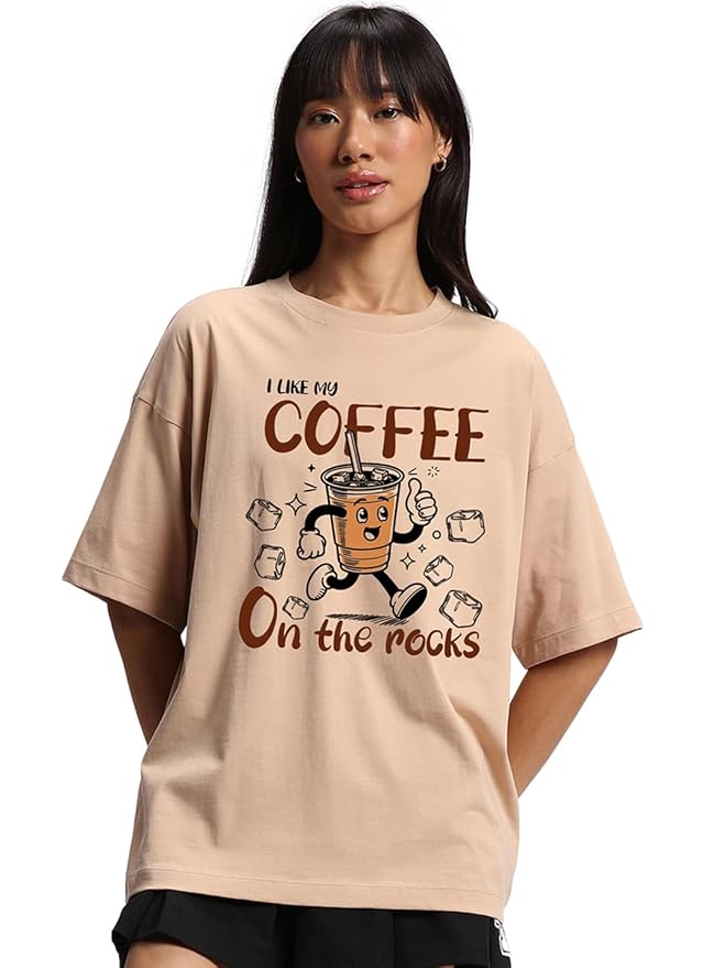 Bewakoof Women's Cotton Oversized Fit Half Sleeve Round Neck T-Shirt | Casual wear | Streetwear | Oversized Tshirt for Woman Cotton| Baggy