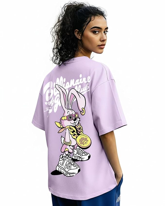 Bewakoof Women's Cotton Oversized Fit Half Sleeve Round Neck T-Shirt | Casual wear | Streetwear | Oversized Tshirt for Woman Cotton| Baggy