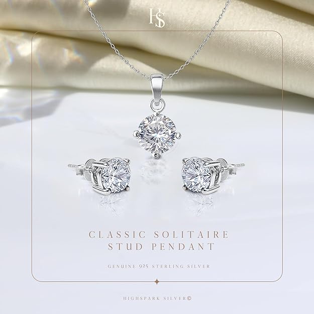 HIGHSPARK 925 Silver Solitaire Screwback Stud Earrings | 92.5 Sterling Silver & Heart Brilliant Cubic Zirconia Tops for Men Women Boys & Girls