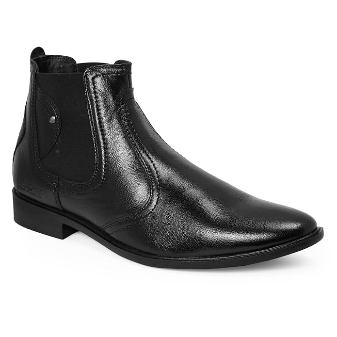 Red Chief Genuine Leather Formal Slip-On Boots for Men | Elastic Closure | Stylish & Comfortable Office Shoes | RC3498