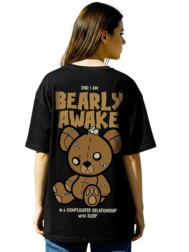 Bewakoof Women's Cotton Printed Oversized Fit Half Sleeve Round Neck T-Shirt | Casual wear | Streetwear | Oversized Tshirt for Woman Cotton| Baggy