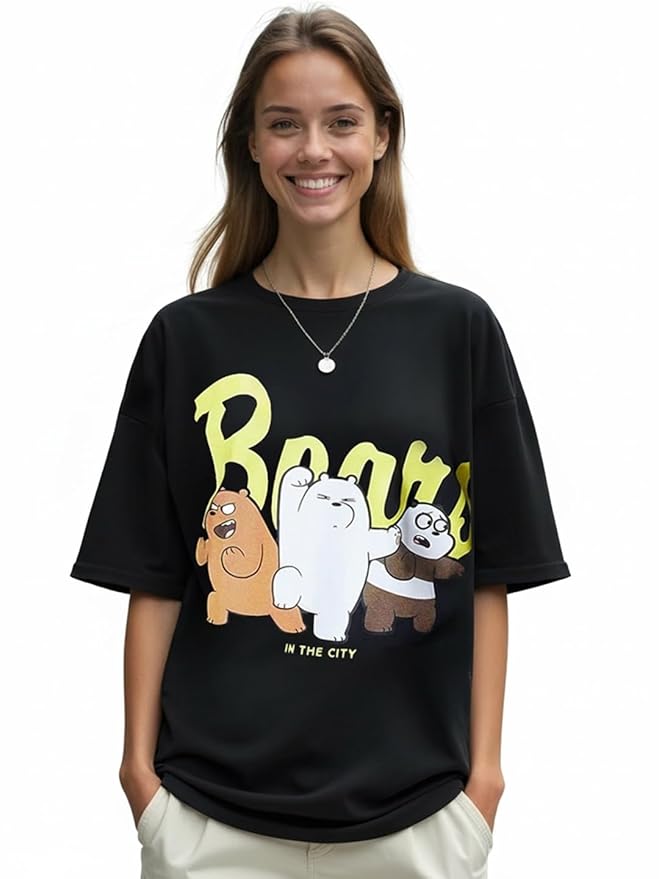 Bewakoof Women's Cotton Printed Oversized Fit Half Sleeve Round Neck T-Shirt | Casual wear | Streetwear | Oversized Tshirt for Woman Cotton| Baggy