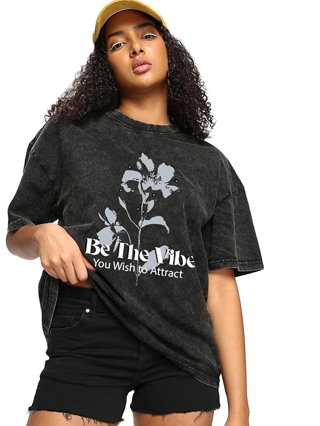 Bewakoof Women's Cotton Printed Oversized Fit Half Sleeve Round Neck T-Shirt | Casual wear | Streetwear | Oversized Tshirt for Woman Cotton| Baggy