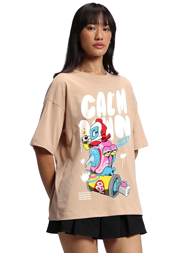 Bewakoof Women's Harry's House Graphic Print Cotton T-Shirt- Oversized Fit, Round Neck, Half Sleeves