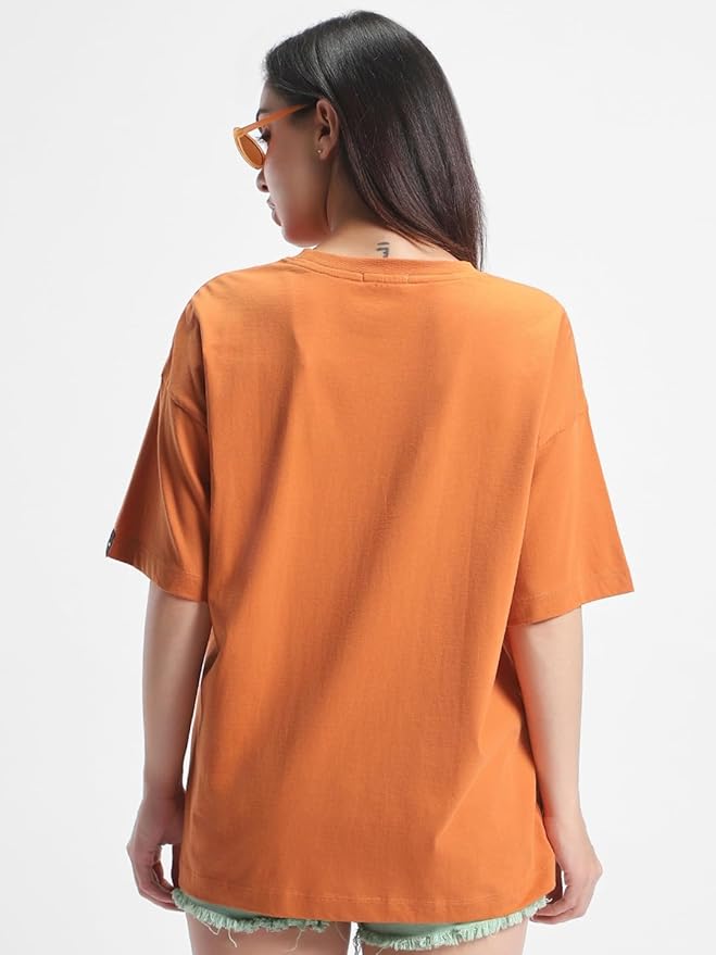 Bewakoof Women's Solid Oversized Fit Half Sleeve Round Neck Cotton Jersey T-Shirt