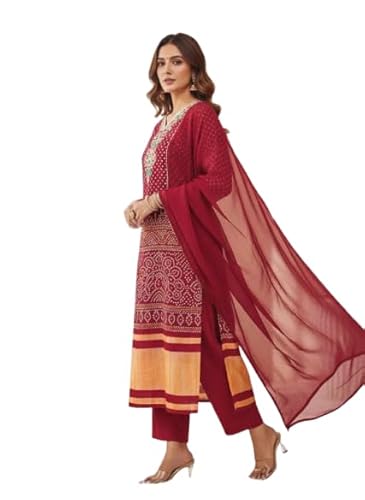 Women's Bandhani Cotton Kurti with Dupatta Traditional Ethnic Print