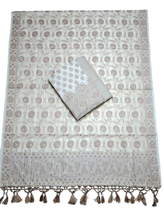 Women's Cotton Chanderi Soft Zari Embroidered Worked Unstitched Salwar Suit Dress Material with Banarasi Chanderi Dupatta