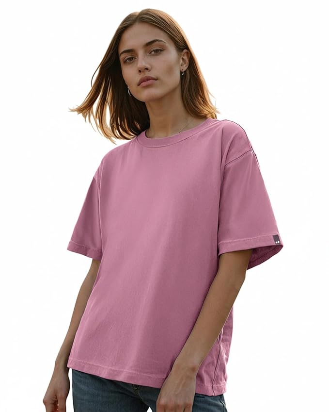Bewakoof Women's Solid Oversized Fit Half Sleeve Round Neck Cotton Jersey T-Shirt
