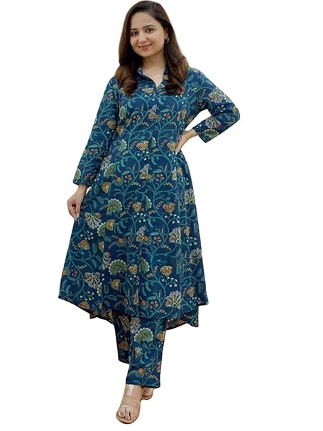 GRECIILOOKS Kurta Sets women stylish | Kurta's Set | Woman Ethnic Co-Ord Set | Women's Straight Printed Kurta with Pant | Festive Indian Traditional Outfit Dress for Functions & Puja | 3/4 Half Sleeve