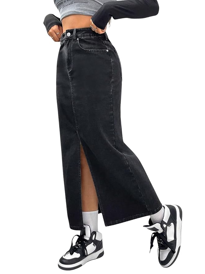 Leriya Fashion Denim Skirt for Woman | Midi Skirt for Women with Front Slit Straight Fit Western Streetwear | Jeans Skirts Fors Women, College Outfit Womens Everyday Styling