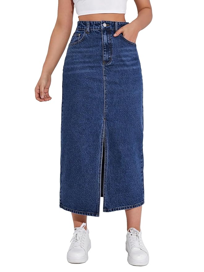 Shasmi Women's Spring/Summer Casual Front Split Thigh Straight Denim Skirt ll Denim Skirt for Women Long ll Skirt & top for Women ll Skirts for Women Long Length (Skirt 159)