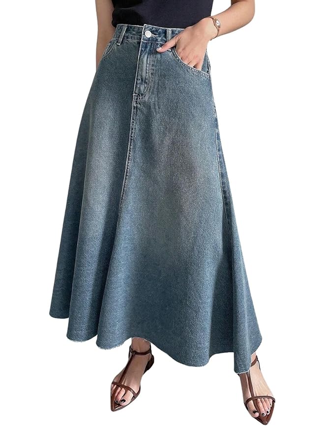 GRECIILOOKS Women's High Waist White Denim Skirt with Front Slit – Long Maxi Jean Skirt Casual Fashion – Stylish Denim Skirts for Women