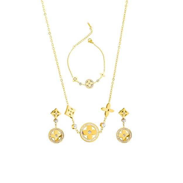 PALMONAS Zircon-Studded Floral Necklace & earring Jewellery Set For Women - Gift For Women & Girls