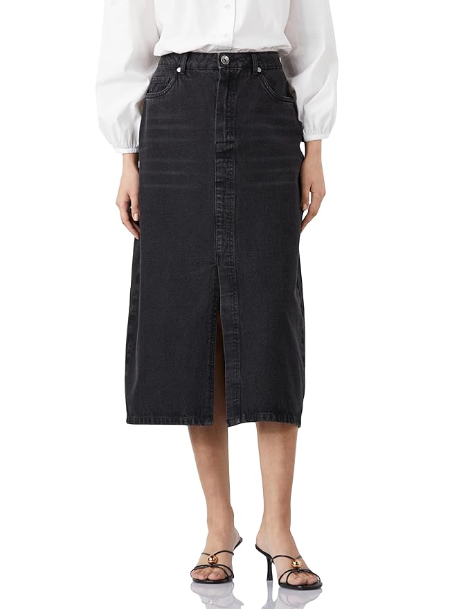 Amazon Brand - Symbol Women's Cotton A-line Denim Skirt (High Rise | Midi Length) (Available in Plus Sizes)