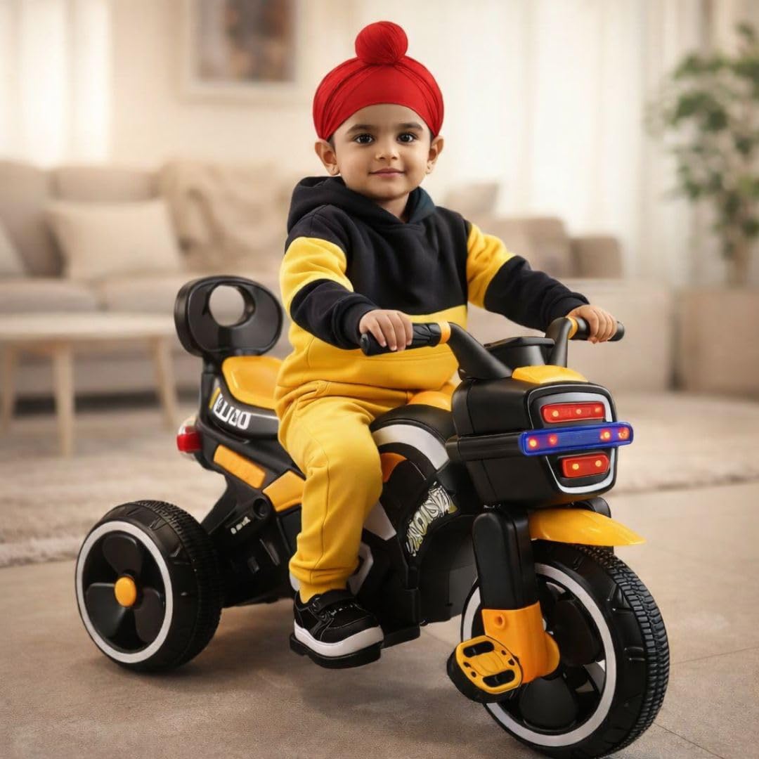 Little Pup Kids Pedal Tricycle with Push Handle | Toddler Trike with Headlight, Music & EVA Wheels | Curved Seat with Backrest | 15 Months–3 Years (Yellow)