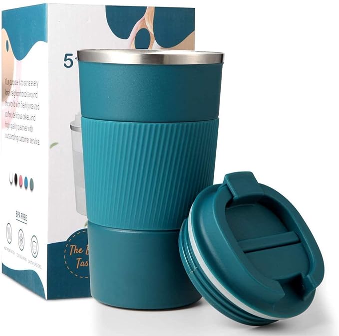 Novo Insulated Coffee Travel Mug, Double Walled Stainless Steel Tumbler, Insulated Cup with Leakproof Lid, Thermal Mug with Non-Slip Protective Grip (NVTM:110)