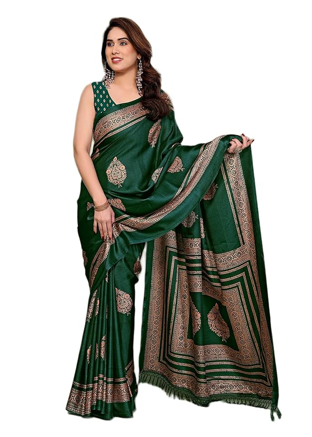 Amazon Brand - Tavasya Printed Blocked Printed Daily Wear Chiffon Georgette Saree With Blouse