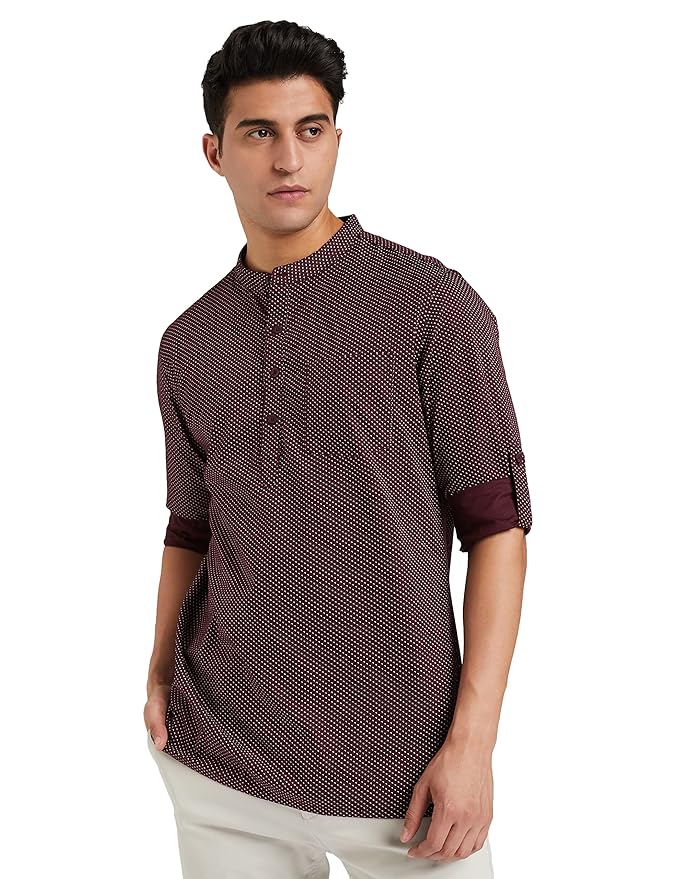 Amazon Brand - Symbol Men Cotton Printed Short Kurta (Regular Fit)