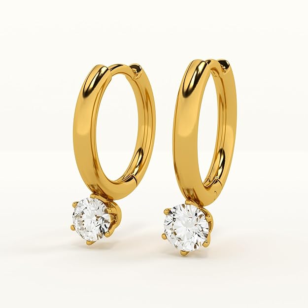 PALMONAS Athena Solitaire Hoop Earrings - Waterproof & Anti Tarnish Earrings | Durable, Lightweight, & Comfortable Jewellery for Women | Gift For Women & Girls