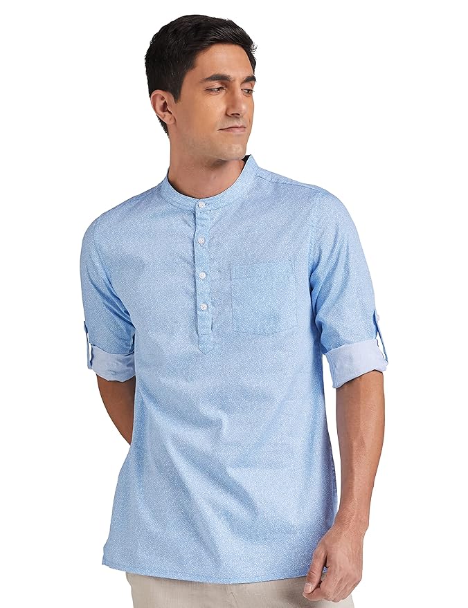 Amazon Brand - Symbol Men Cotton Printed Short Kurta (Regular Fit)