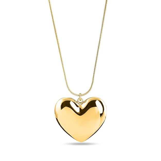 PALMONAS Golden Heart Charm Chain Necklace for Women - 18K Gold Plated Necklace, Women's Jewellery | Gift for Girls & Women
