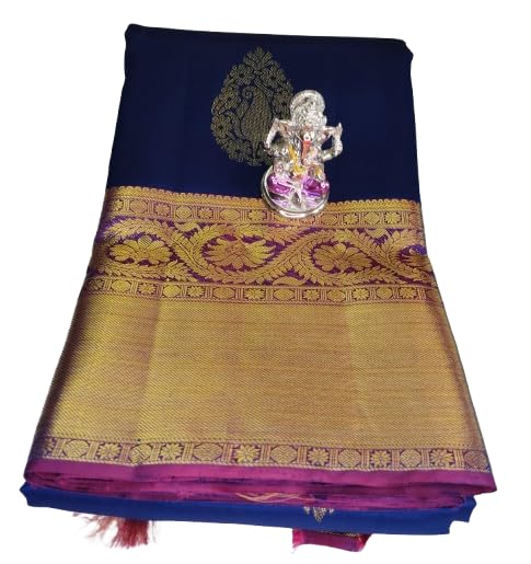 Pure Silk Saree Solid Geo Floral with Thick border/Blouse Geo floral design