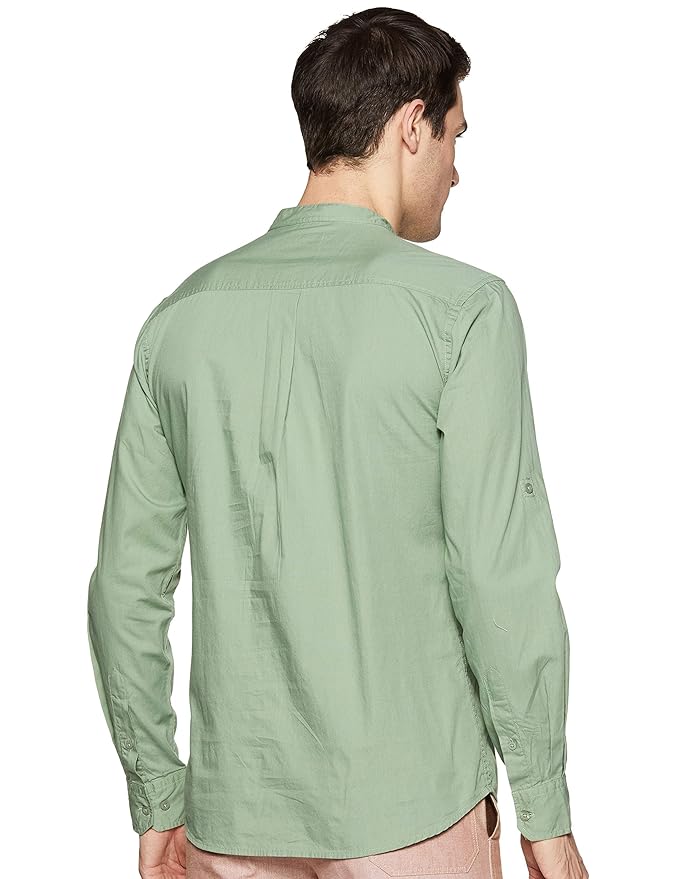 Amazon Brand - Symbol Men's Cotton Shirt | Kurta Placket Style | Casual | Plain | Full Sleeve | Summer - Regular Fit (Available in Plus Sizes)